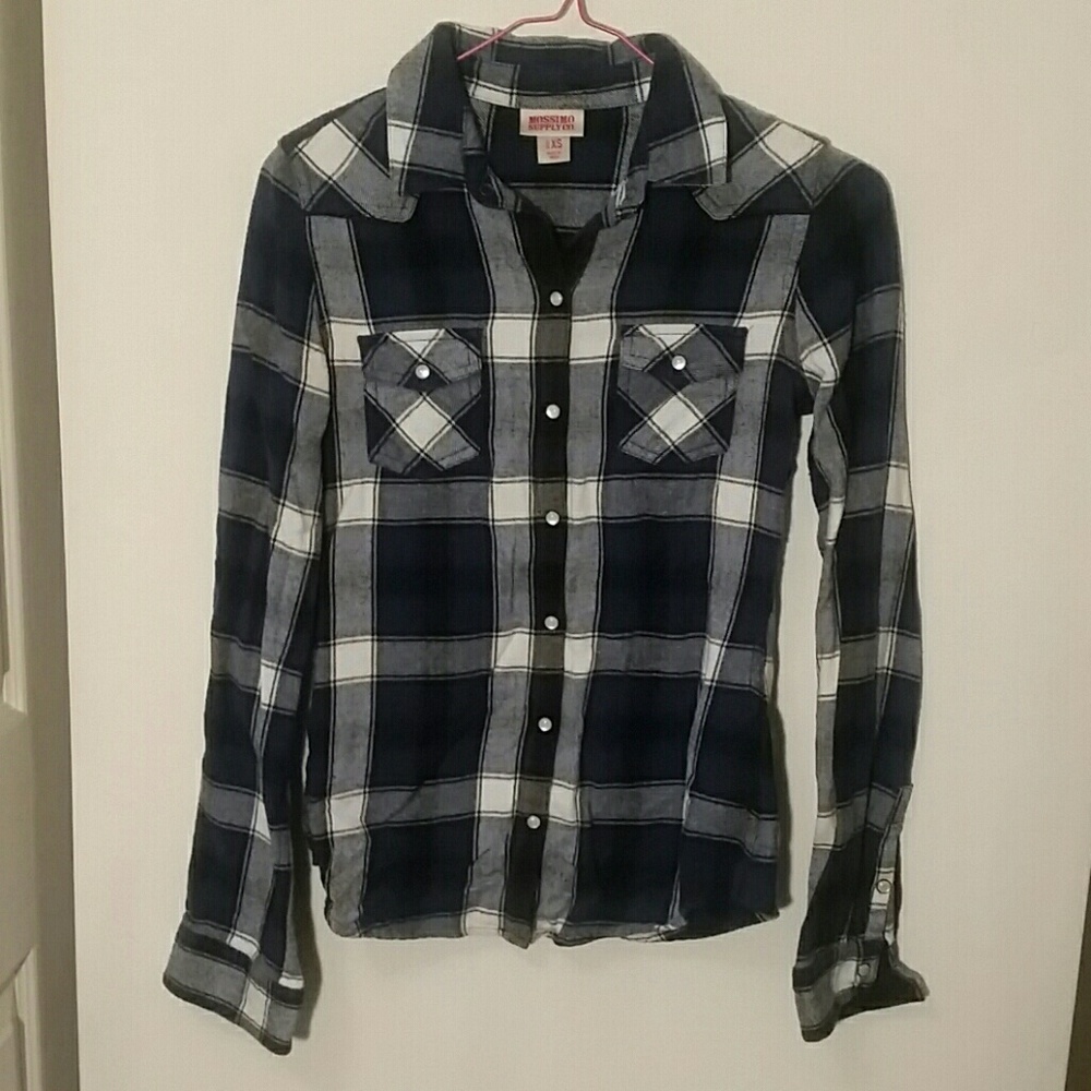 Navy blue/black/white long sleeve flannel